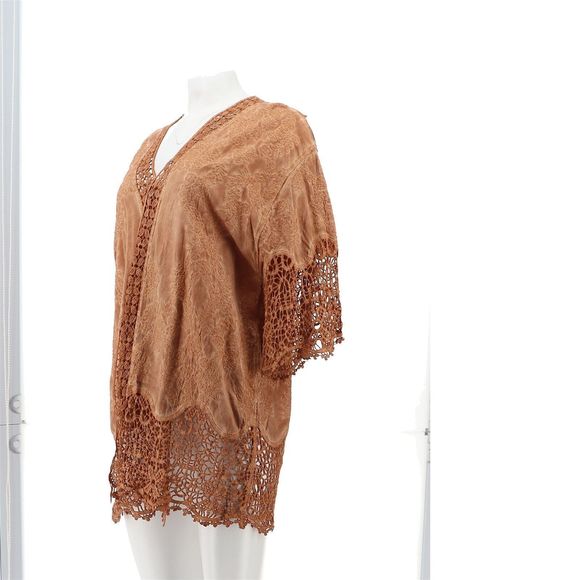 Democracy Tops Democracy Embroidered Crochet Lace Kimono Topper